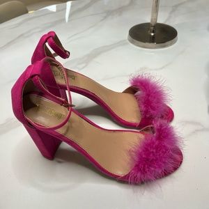 Pink Fur Single Strap Heels 12
